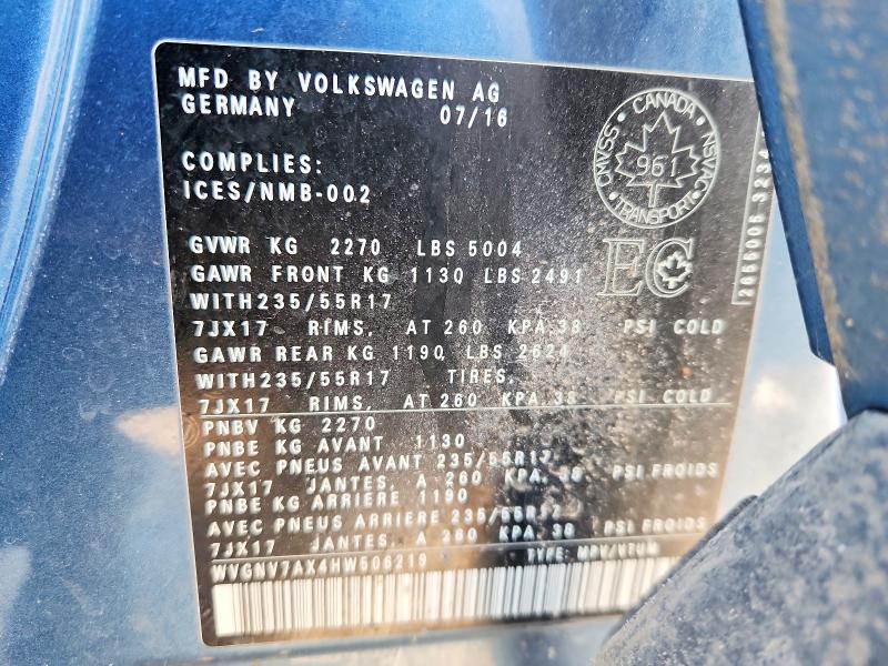 49422766 :رقم المزاد ، WVGNV7AX4HW506219 vin ، 2017 Volkswagen Tiguan مزاد بيع