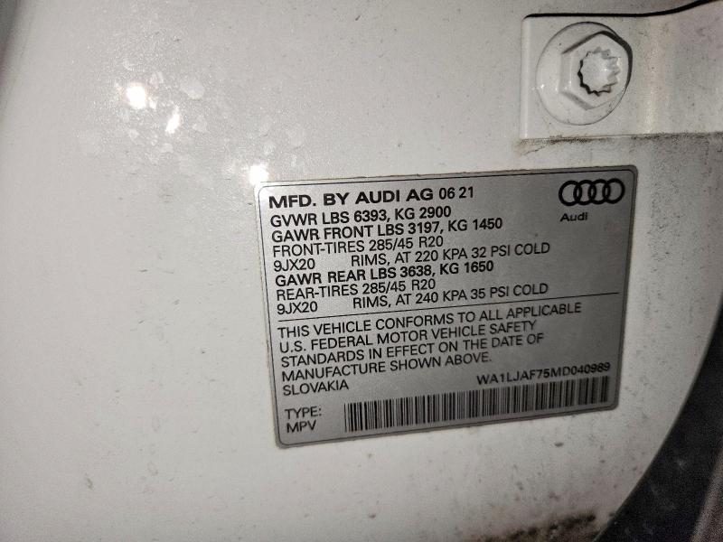 Aukcja sprzedaży 2021 Audi Q7, vin: WA1LJAF75MD040989, numer aukcji: 47628126