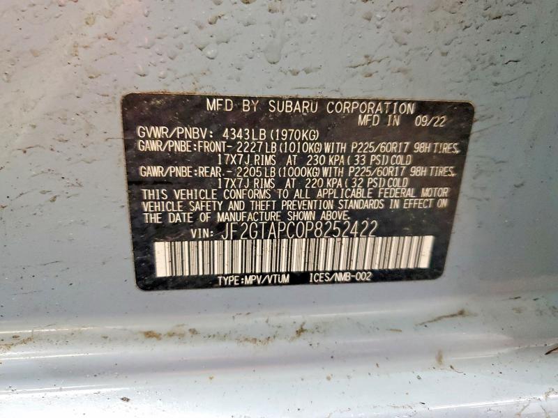 Aukcja sprzedaży 2023 Subaru Crosstrek, vin: JF2GTAPC0P8252422, numer aukcji: 48754756