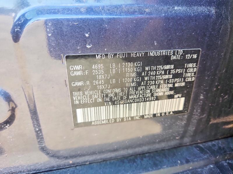 Aukcja sprzedaży 2017 Subaru Outback, vin: 4S4BSANC0H3314992, numer aukcji: 50338046