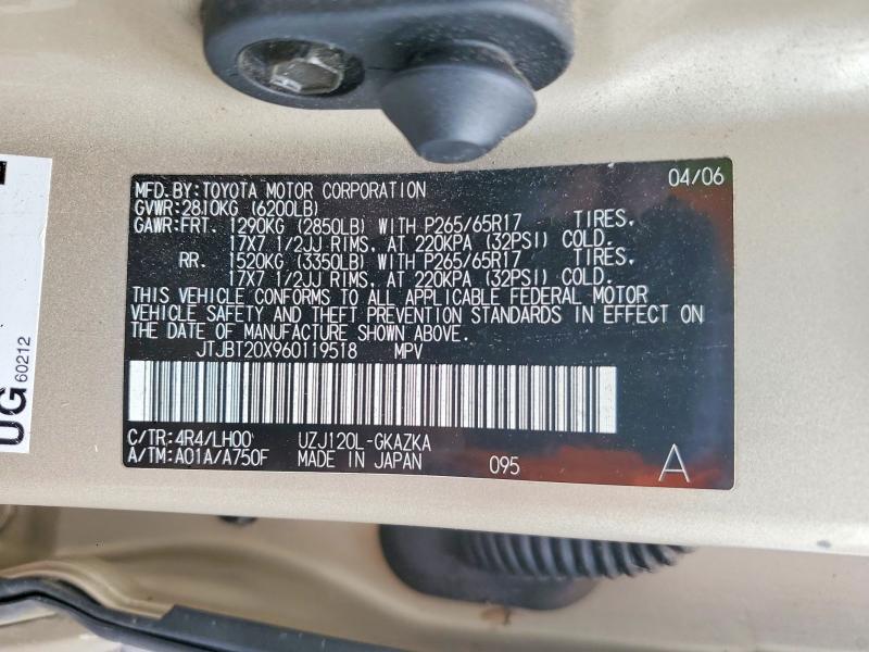 Продажа на аукционе авто 2006 Lexus Gx, vin: JTJBT20X960119518, номер лота: 51191756