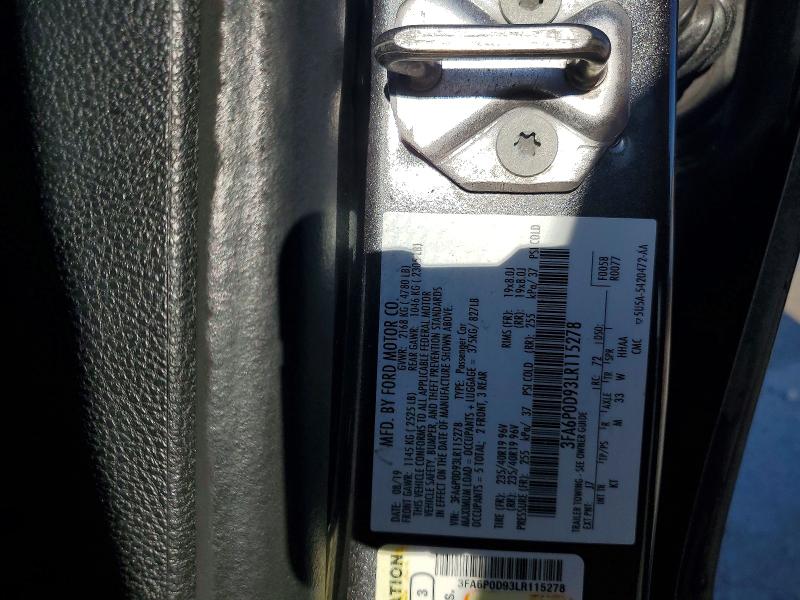 50348746 :رقم المزاد ، 3FA6P0D93LR115278 vin ، 2020 Ford Fusion مزاد بيع