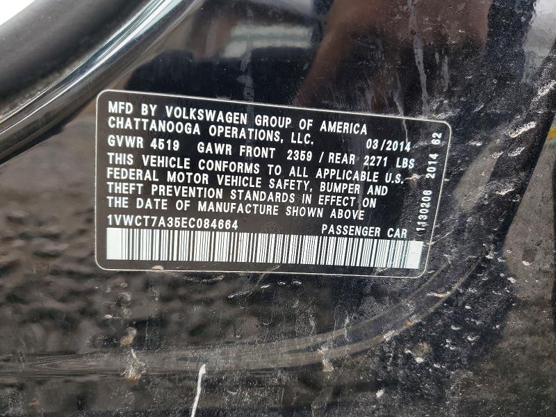 50258716 :رقم المزاد ، 1VWCT7A35EC084664 vin ، 2014 Volkswagen Passat مزاد بيع