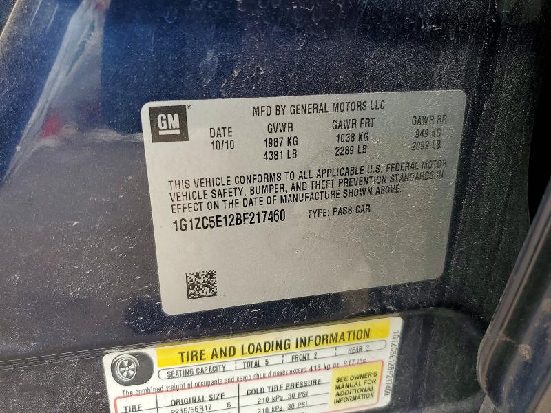 51070346 :رقم المزاد ، 1G1ZC5E12BF217460 vin ، 2011 Chevrolet Malibu مزاد بيع