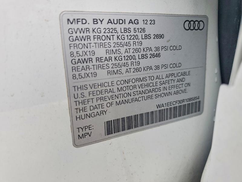 2024 Audi Q3 მანქანა იყიდება აუქციონზე, vin: WA1EECF30R1085854, აუქციონის ნომერი: 50342826