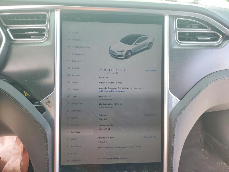 2017 Tesla Model S მანქანა იყიდება აუქციონზე, vin: 5YJSA1E26HF217989, აუქციონის ნომერი: 48456086