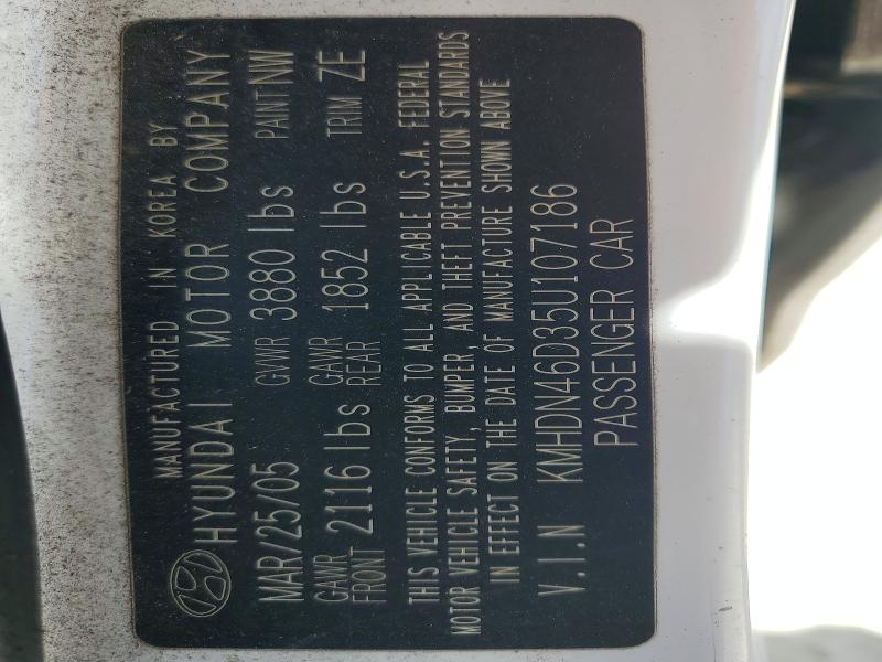 2005 Hyundai Elantra მანქანა იყიდება აუქციონზე, vin: KMHDN46D35U107186, აუქციონის ნომერი: 49985336