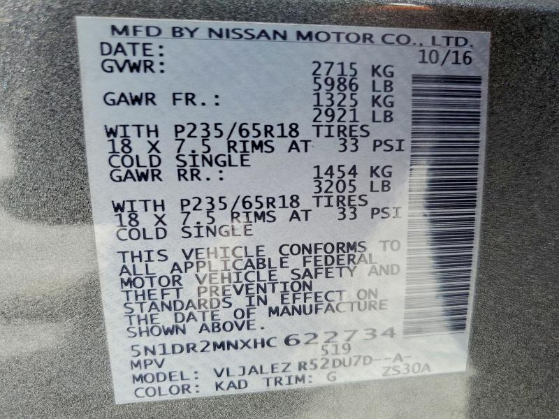 Aukcja sprzedaży 2017 Nissan Pathfinder, vin: 5N1DR2MNXHC622734, numer aukcji: 49626886