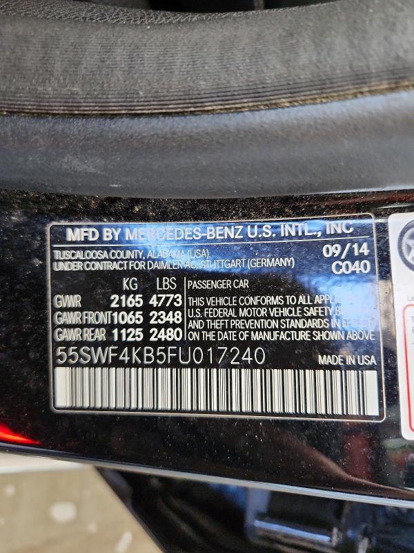 50504896 :رقم المزاد ، 55SWF4KB5FU017240 vin ، 2015 Mercedes-benz C مزاد بيع