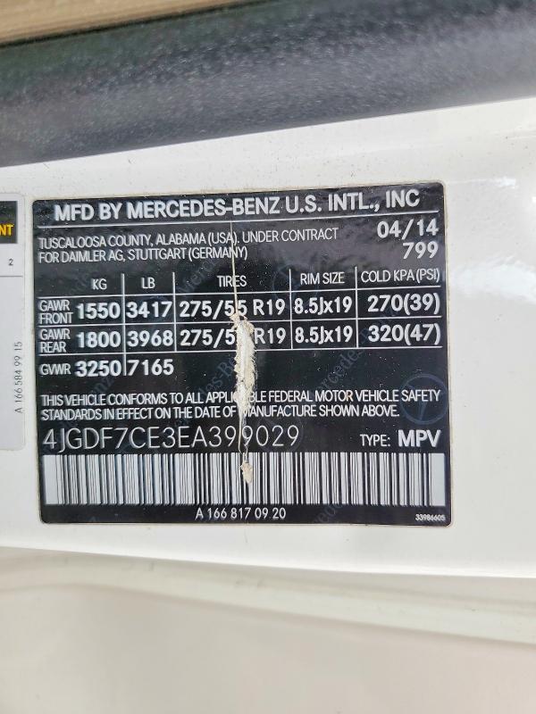 48705916 :رقم المزاد ، 4JGDF7CE3EA399029 vin ، 2014 Mercedes-benz Gl مزاد بيع
