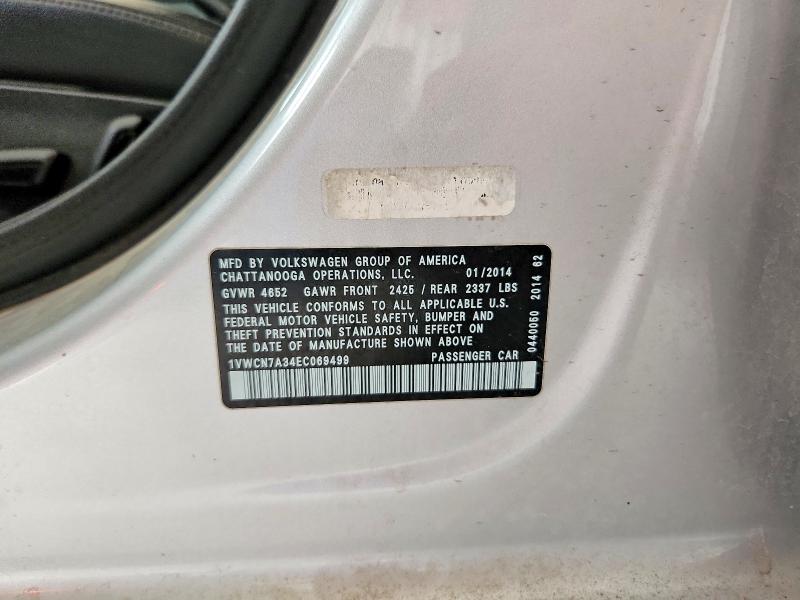 Продажа на аукционе авто 2014 Volkswagen Passat, vin: 1VWCN7A34EC069499, номер лота: 49995406