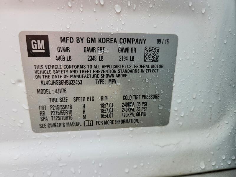 48442846 :رقم المزاد ، KL4CJHSB6HB032453 vin ، 2017 Buick Encore مزاد بيع