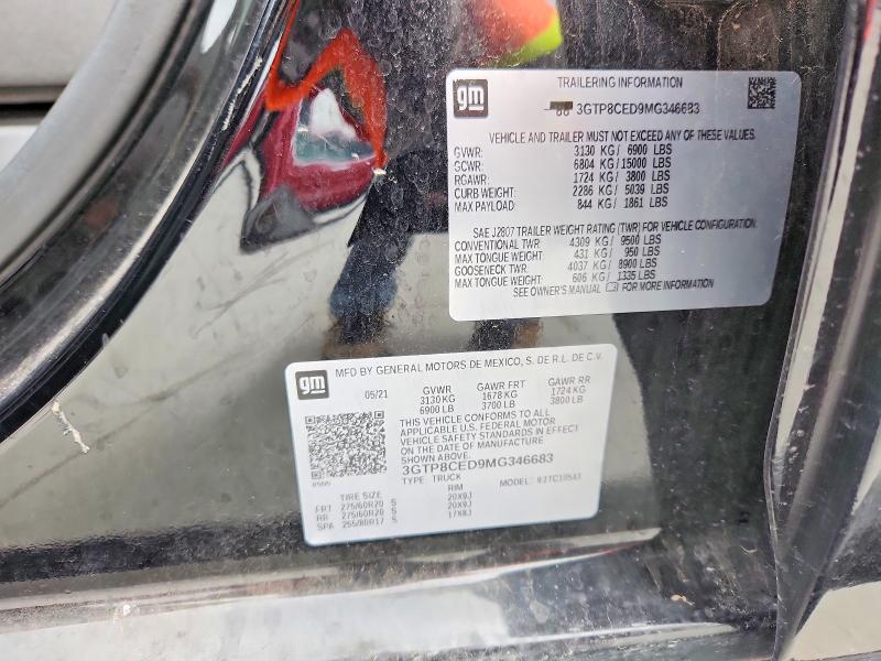 Aukcja sprzedaży 2021 Gmc Sierra, vin: 3GTP8CED9MG346683, numer aukcji: 48710996