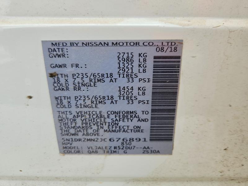 Продаж на аукціоні авто 2018 Nissan Pathfinder, vin: 5N1DR2MN2JC676891, номер лоту: 50418106