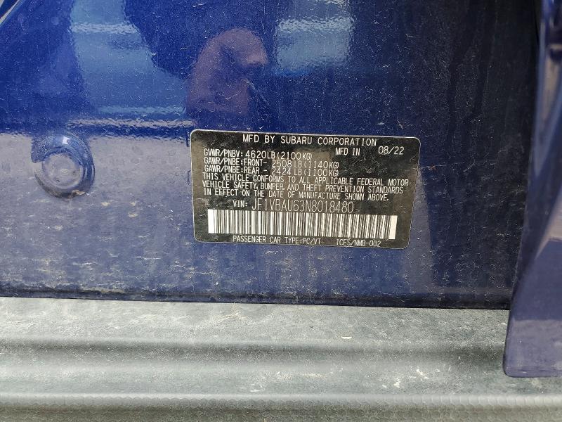 Продажа на аукционе авто 2022 Subaru Wrx, vin: JF1VBAU63N8018480, номер лота: 48493966
