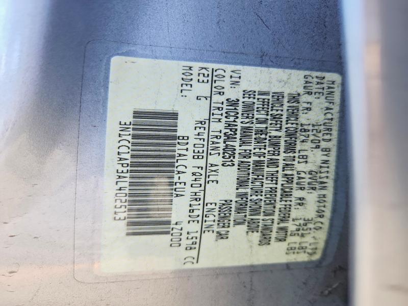 51019746 :رقم المزاد ، 3N1CC1AP3AL402513 vin ، 2010 Nissan Versa مزاد بيع