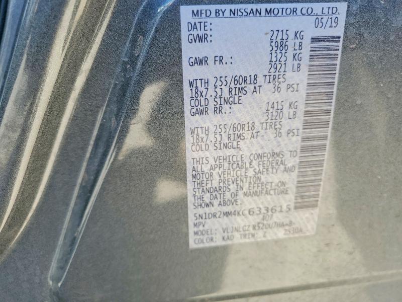 48530806 :رقم المزاد ، 5N1DR2MM4KC633615 vin ، 2019 Nissan Pathfinder مزاد بيع