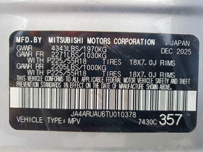Продаж на аукціоні авто 2026 Mitsubishi Outlander Sport, vin: JA4ARUAU6TU010378, номер лоту: 50134226
