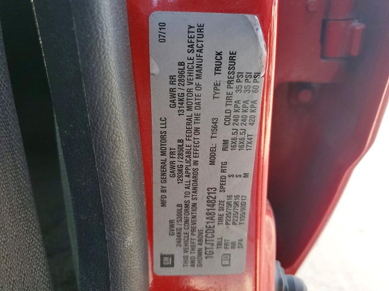 50681486 :رقم المزاد ، 1GTJTCDE1A8148213 vin ، 2010 Gmc Canyon مزاد بيع