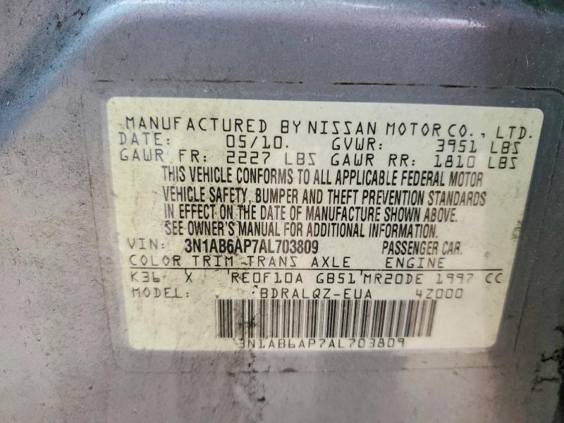 Aukcja sprzedaży 2010 Nissan Sentra, vin: 3N1AB6AP7AL703809, numer aukcji: 50670706