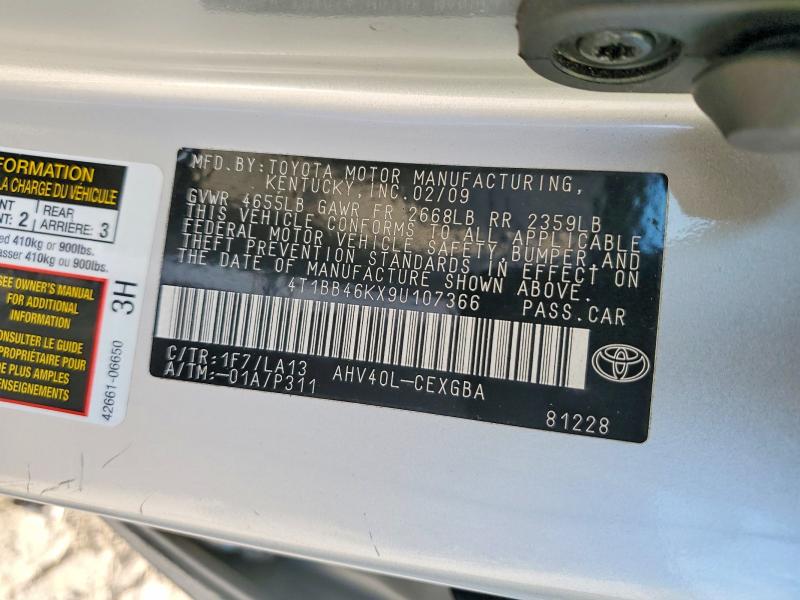 2009 Toyota Camry მანქანა იყიდება აუქციონზე, vin: 4T1BB46KX9U107366, აუქციონის ნომერი: 51167326