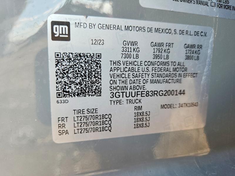 Auction sale of the 2024 Gmc Sierra, vin: 3GTUUFE83RG200144, lot number: 50813006