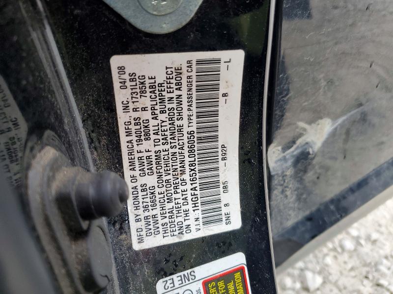 Aukcja sprzedaży 2008 Honda Civic, vin: 1HGFA165X8L086056, numer aukcji: 49466146