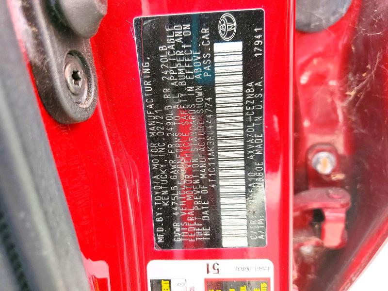 Продажа на аукционе авто 2021 Toyota Camry, vin: 4T1C11AK3MU444774, номер лота: 51430306