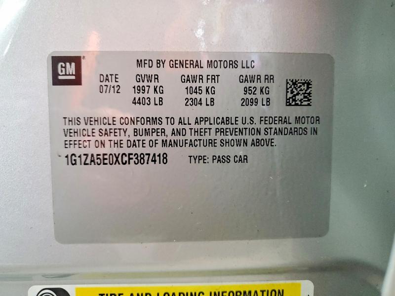 51502296 :رقم المزاد ، 1G1ZA5E0XCF387418 vin ، 2012 Chevrolet Malibu مزاد بيع