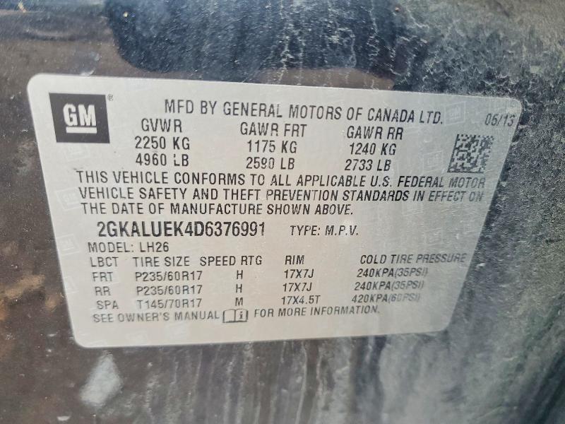 Aukcja sprzedaży 2013 Gmc Terrain, vin: 2GKALUEK4D6376991, numer aukcji: 50200346