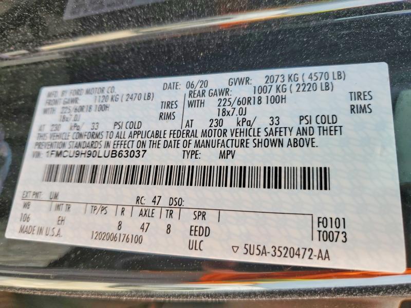 Aukcja sprzedaży 2020 Ford Escape, vin: 1FMCU9H90LUB63037, numer aukcji: 49862666