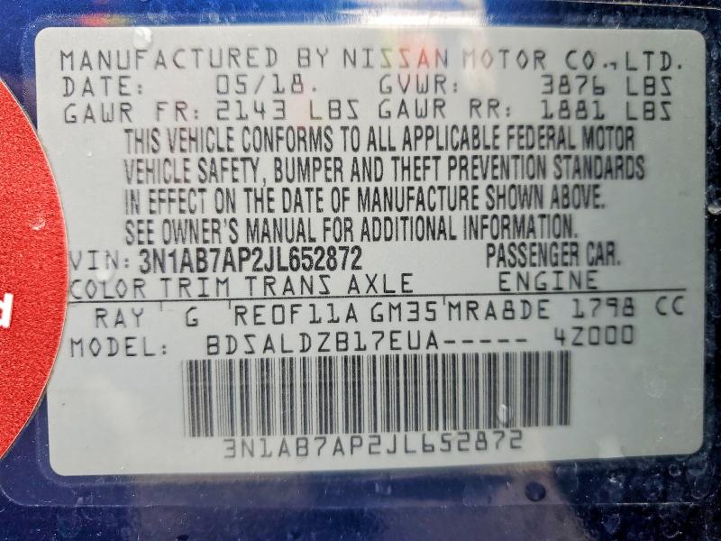 48902716 :رقم المزاد ، 3N1AB7AP2JL652872 vin ، 2018 Nissan Sentra مزاد بيع
