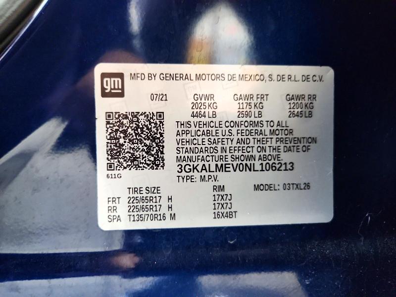 Aukcja sprzedaży 2022 Gmc Terrain, vin: 3GKALMEV0NL106213, numer aukcji: 49245896