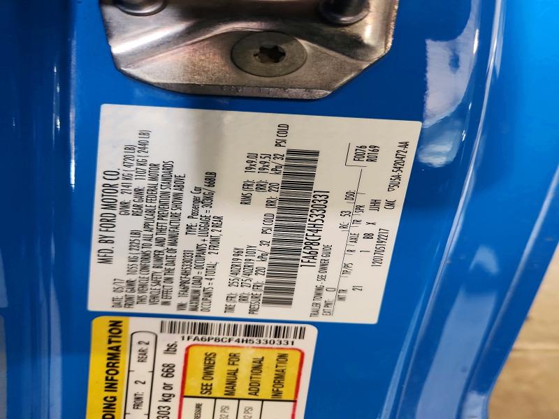 2017 Ford Mustang მანქანა იყიდება აუქციონზე, vin: 1FA6P8CF4H5330331, აუქციონის ნომერი: 50180006