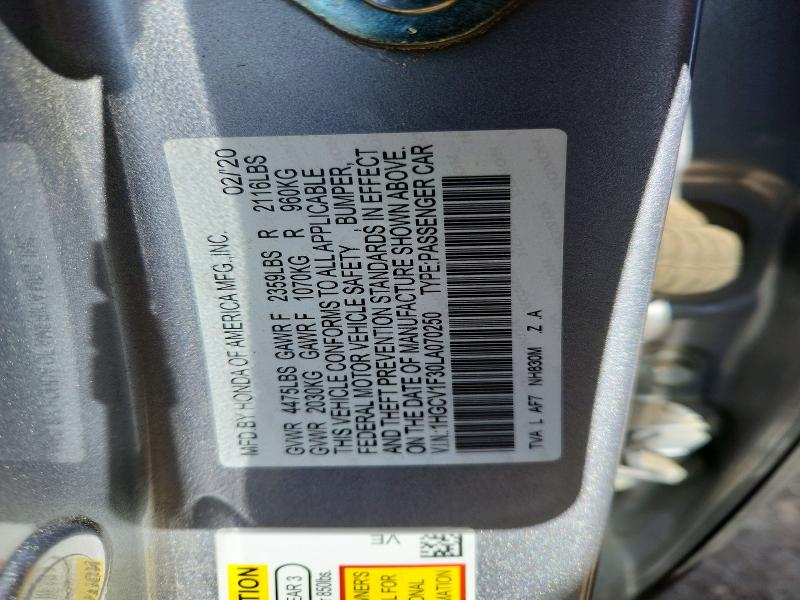 Aukcja sprzedaży 2020 Honda Accord, vin: 1HGCV1F30LA070250, numer aukcji: 50852156