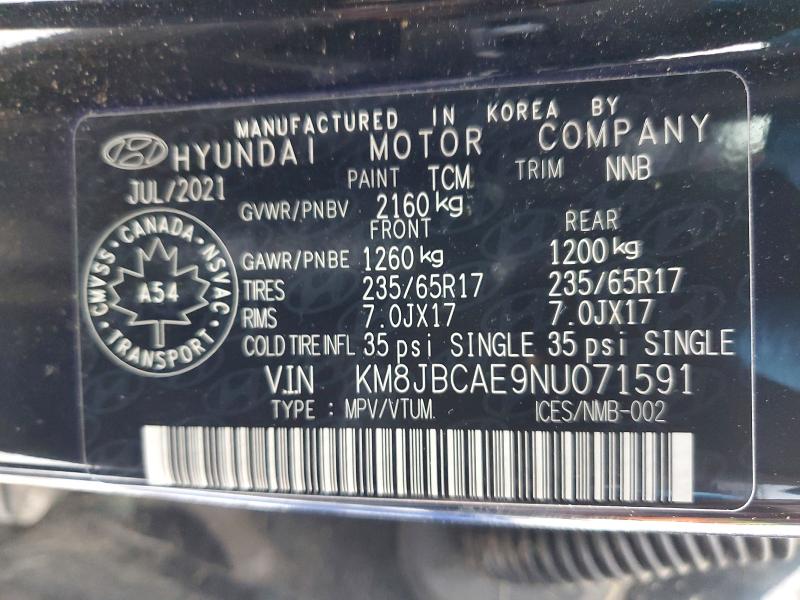 Продажа на аукционе авто 2022 Hyundai Tucson, vin: KM8JBCAE9NU071591, номер лота: 48349426