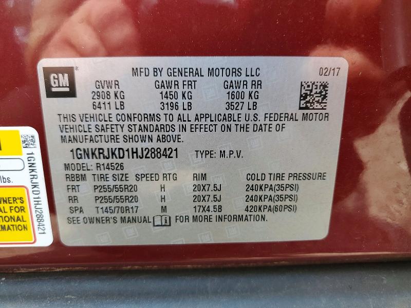 Aukcja sprzedaży 2017 Chevrolet Traverse, vin: 1GNKRJKD1HJ288421, numer aukcji: 49454046