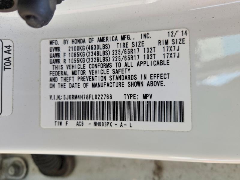 49105056 :رقم المزاد ، 5J6RM4H78FL022768 vin ، 2015 Honda Cr-v مزاد بيع