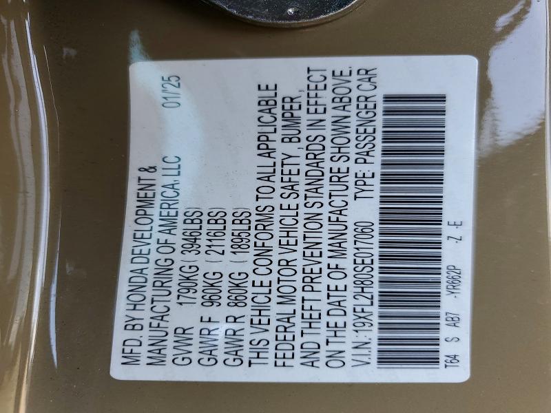 2025 Honda Civic მანქანა იყიდება აუქციონზე, vin: 19XFL2H80SE017060, აუქციონის ნომერი: 49972116