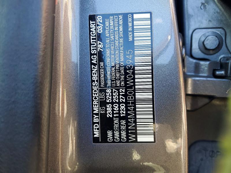 2020 Mercedes-benz Glb მანქანა იყიდება აუქციონზე, vin: W1N4M4HB0LW043945, აუქციონის ნომერი: 48707216
