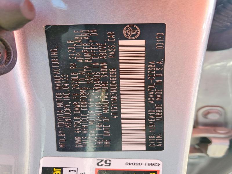 Aukcja sprzedaży 2022 Toyota Camry, vin: 4T1G11AK7NU046096, numer aukcji: 49423166