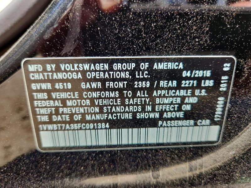 Продаж на аукціоні авто 2015 Volkswagen Passat, vin: 1VWBT7A35FC091384, номер лоту: 51655986
