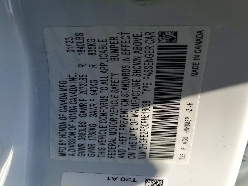 Aukcja sprzedaży 2023 Honda Civic, vin: 2HGFE2F50PH518028, numer aukcji: 50691306