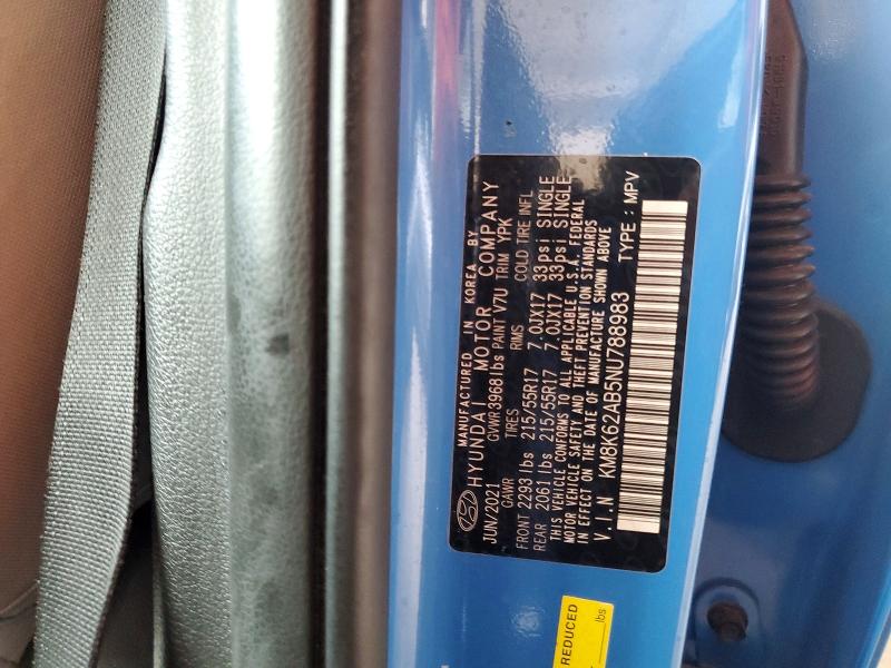 2022 Hyundai Kona მანქანა იყიდება აუქციონზე, vin: KM8K62AB5NU788983, აუქციონის ნომერი: 48819186