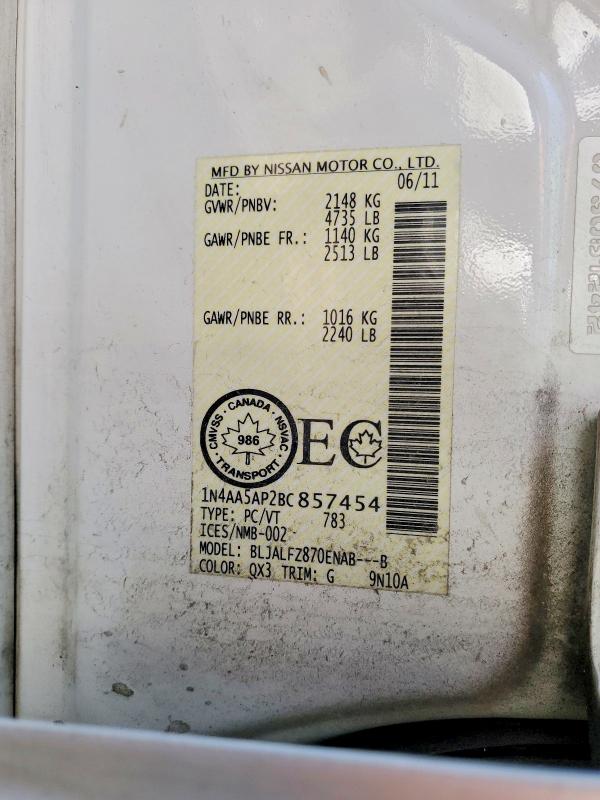 Продаж на аукціоні авто 2011 Nissan Maxima, vin: 1N4AA5AP2BC857454, номер лоту: 50066996