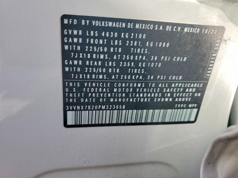 Auction sale of the 2023 Volkswagen Taos, vin: 3VVNX7B20PM323658, lot number: 50438956