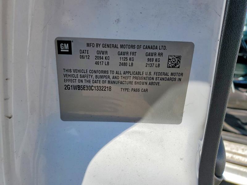 Продажа на аукционе авто 2012 Chevrolet Impala, vin: 2G1WB5E30C1332218, номер лота: 48710796
