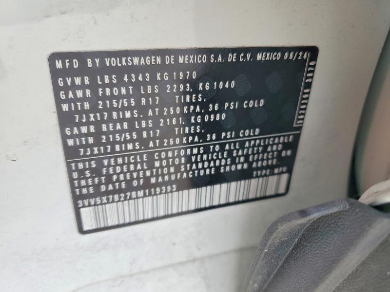 2024 Volkswagen Taos მანქანა იყიდება აუქციონზე, vin: 3VV5X7B27RM119393, აუქციონის ნომერი: 49797266