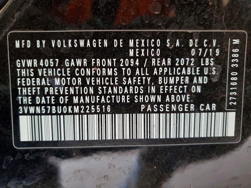 50353186 :رقم المزاد ، 3VWN57BU0KM225516 vin ، 2019 Volkswagen Jetta مزاد بيع