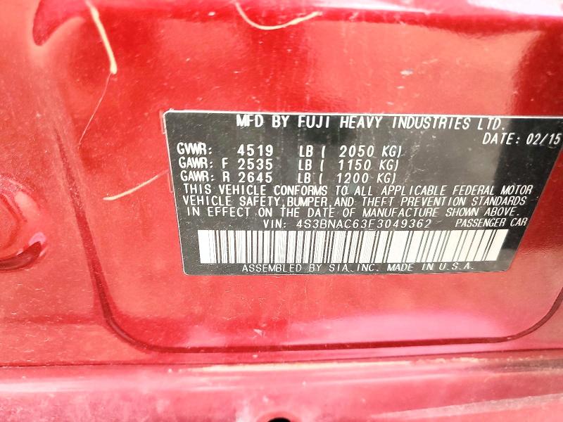 Продажа на аукционе авто 2015 Subaru Legacy, vin: 4S3BNAC63F3049362, номер лота: 51252046